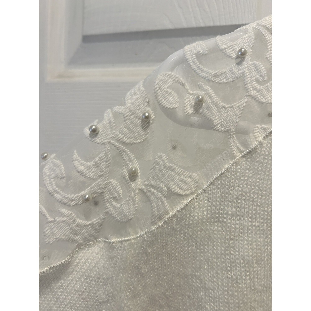 Lauren Conrad Runway White Lace Pearl Accent Open Tie Back Sweater XL Coquette - Picture 3 of 11